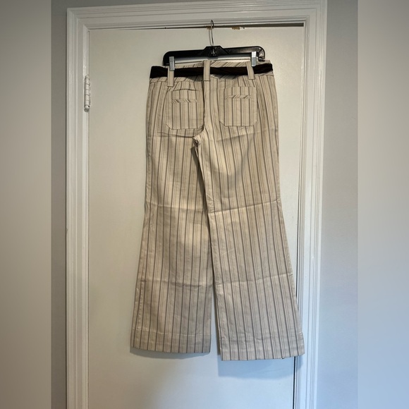 NWOT The Loft Marisa Sz: 8 Wide Leg Cream Vertical Striped Dress Pant w/tie Belt - Picture 2 of 13